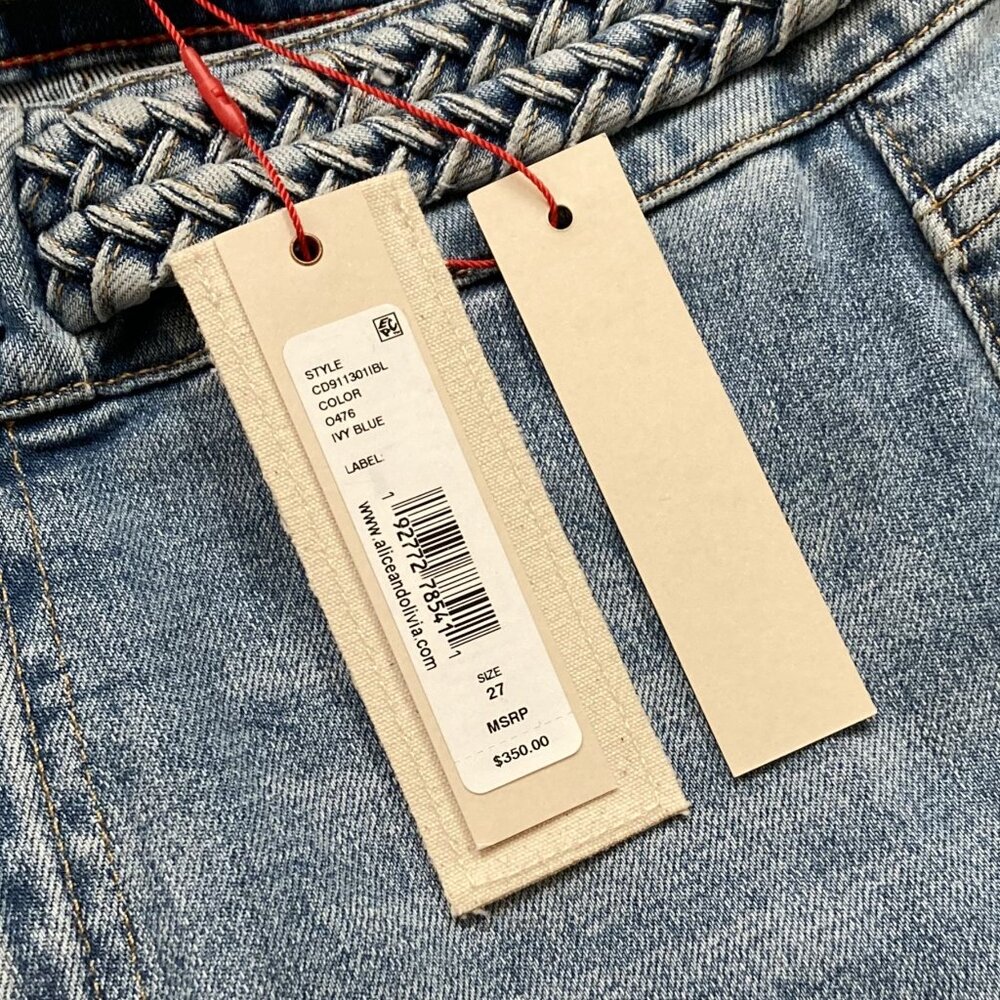 Alice + Olivia Jeans, Wide Leg Flared NWT Missy Sz 27 Ivy Blue Braided Waistband - Picture 8 of 8